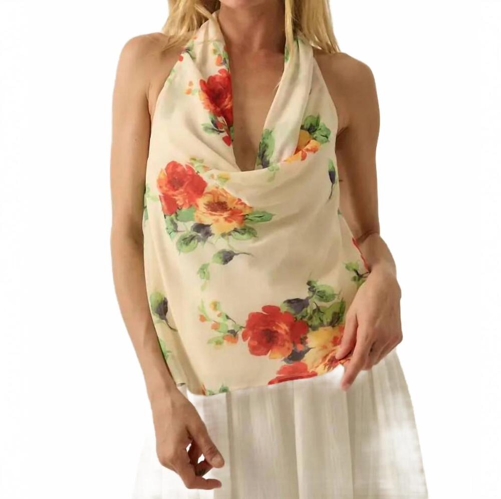 NEW PROMESA floral chiffon cowl neck halter top in cream